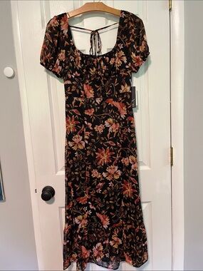 BCX Black Maxi Dress with Pink & Rust Floral Pattern